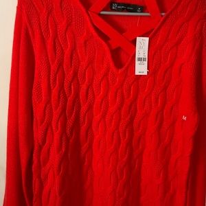 New York & Co Red Knitted Cowl Neck Sweater. SZM NWT